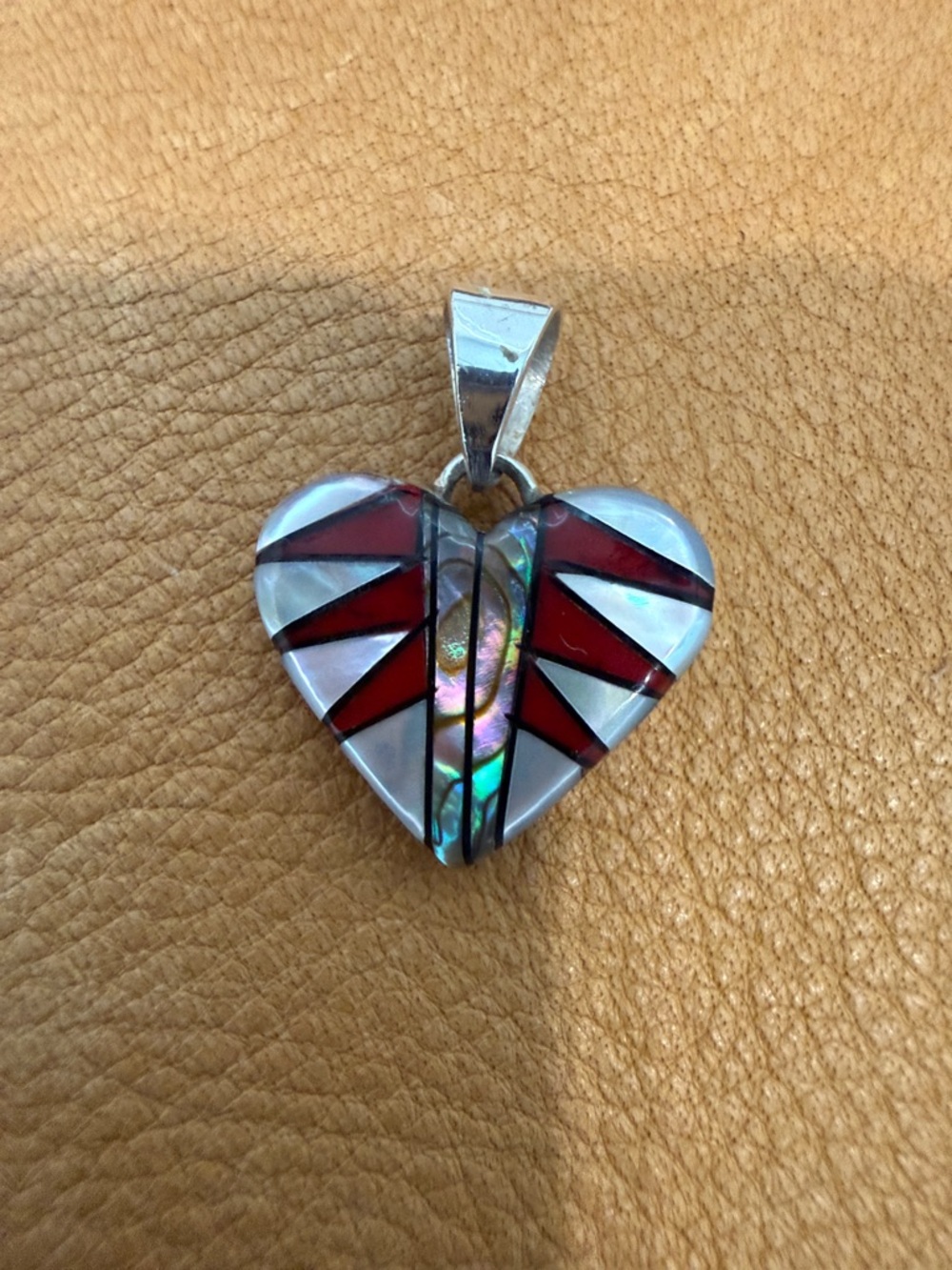 Red Inlay Heart Pendant Necklace - Silver Bail - Picture 4 of 4
